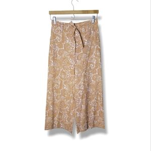 Sigrid Olsen Linen Blend Wide Leg Cropped Pants XS Paisley Tie Front Pockets